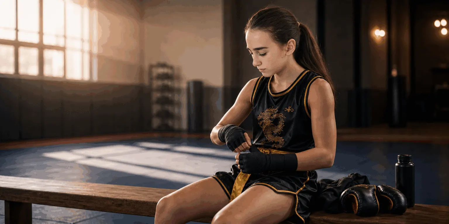 Arianna Milano prepara le fasce prima dell’allenamento di Sanda